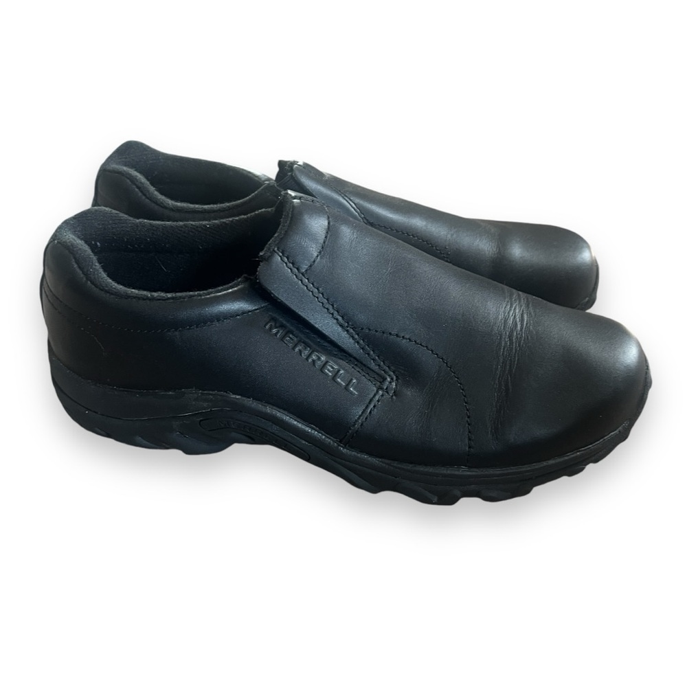 Merrell Black Leather Jungle Moc Slip-on Grippy Sole Shoes ⚠️ Missing Insert ⚠️ - Picture 5 of 11